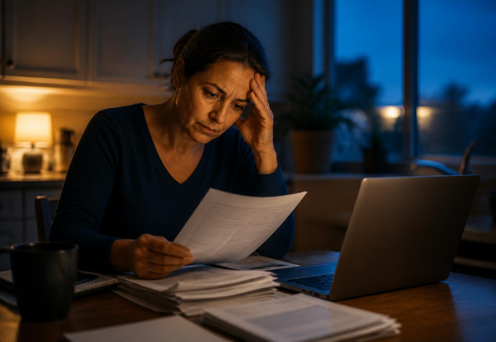 A self-represented bankruptcy filer reviewing court paperwork at home